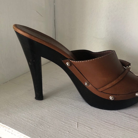 Gucci Leather Platform Slide on Sandal Heels Brown Size 38 7.5 - Picture 4 of 10